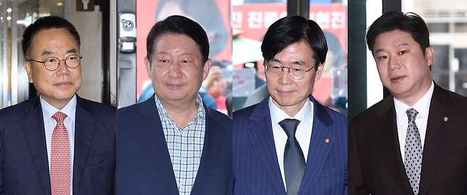 국민의힘 윤리위가 20일 서울 여의도 중앙당사에서 전체회의를 열고 현역 의원 4인에 대한 징계안을 심의했다. 사진은 징계 대상자 서범수(왼쪽부터), 조경태, 권영진, 진종오 의원. /뉴스1
