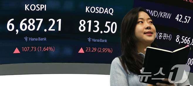 4일 오후 서울 중구 하나은행 딜링룸 전광판에 코스피 지수 등 시황이 표시되고 있다. 2026.9.4 ⓒ 뉴스1 이종수 기자