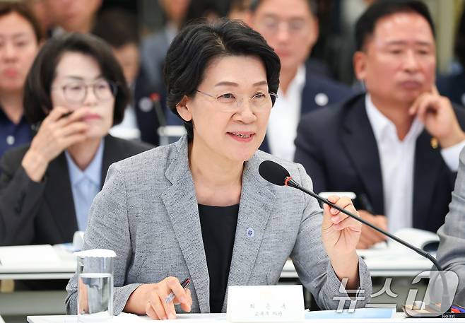 최은옥 교육부 차관이 5일 청와대 영빈관에서 열린 교육부, 국가교육위원회, 문화체육관광부, 국가유산청 2차 업무보고에서 발언하고 있다. (청와대통신사진기자단) 2026.8.5 ⓒ 뉴스1 허경 기자