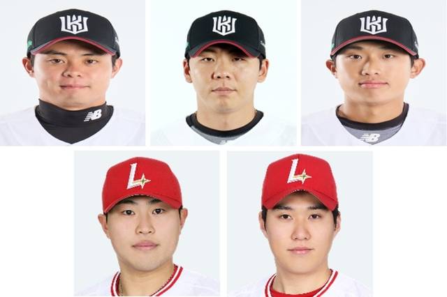 뉴발란스아이웨어가 제품을 협찬받는 프로야구 선수 5명. (상단 왼쪽부터 시계 방향)KT 위즈 권동진, 이정훈, 유준규 선수와 SSG 랜더스 최민준, 한두솔 선수. (출처= 각 구단 홈페이지)