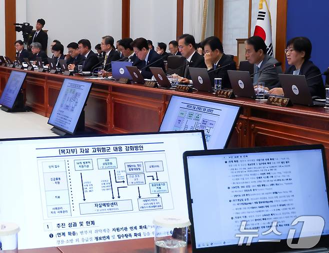 정은경 보건복지부 장관이 지난 5월 6일 청와대에서 열린 비상경제점검회의 겸 국무회의에서 범정부 자살예방 대책 추진 현황을 보고하고 있다. (청와대통신사진기자단) ⓒ 뉴스1 허경 기자