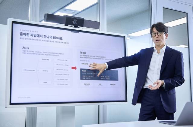 김용훈 SK스퀘어 AI혁신담당이 SK스퀘어 AX 전략을 설명하고 있다. SK스퀘어 제공