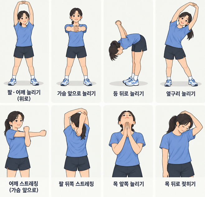 상체 스트레칭. 기사의 내용을 바탕으로 생성한 이미지. 챗GPT