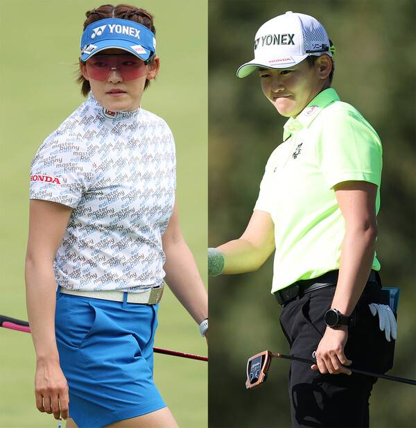 2026년 한국여자프로골프(KLPGA) 투어 하나금융그룹 챔피언십에 출전한 쌍둥이 자매 골퍼 이와이 치지, 이와이 아키에(일본)가 2라운드에서 경기하는 모습이다. 사진제공=KLPGA (사진을 무단으로 사용하지 마십시오.)