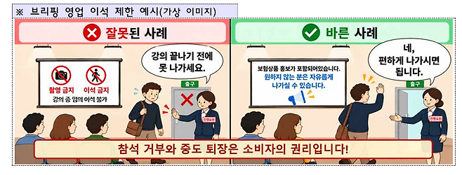 소비자는 자율적인 판단에 따라 브리핑 영업 참석 여부를 결정할 수 있고, 참석 거부 의사를 밝히고 현장을 떠날 수 있다. 금융감독원 제공