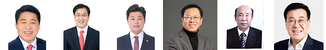 ◇(사진 왼쪽부터 가나다순)권혁열 전 도의장, 김광래 전 경제부지사, 김용래 전 도의원, 오세인 변호사, 이호영 전 여의도연구원 고문, 최돈익 변호사