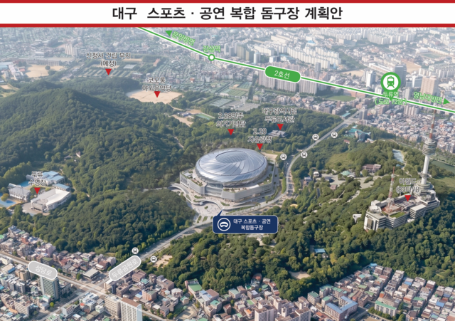 대구 돔구장 조감도 및 위치도. 대구시 제공