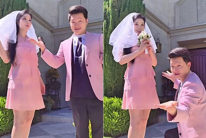쌍둥이 듀오 ‘량현량하’ 출신 김량하와 예비신부 김희. 사진 유튜브 캡처