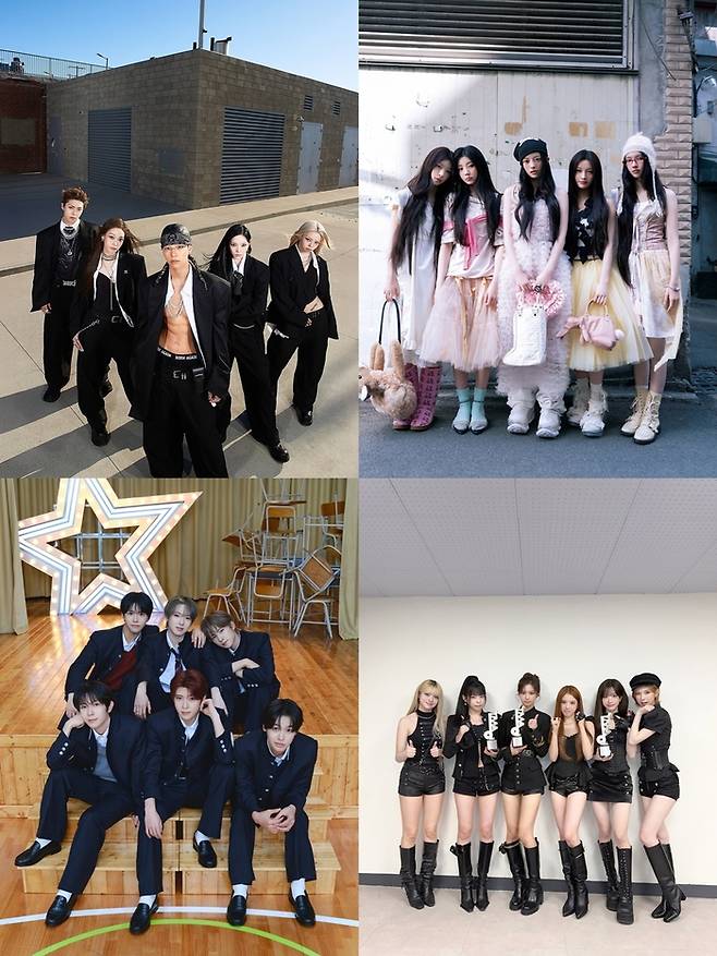 (왼쪽 위부터 시계방향으로) 올데이 프로젝트, 아일릿, 엔믹스, NCT WISH. 사진l 각 소속사 제공