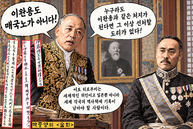 박중양은 또 “이완용도 매국노가 아니”라고 강변했다. 누구든 이완용에게 돌을 던져보라고 조롱한 것이다. 박중양은 이어 “이토는 세계적인 위인”이라고 치켜세우고 “나도 이토공을 표본으로 삼겠다”고 떳떳하게 밝혔다. 이기환 제공
