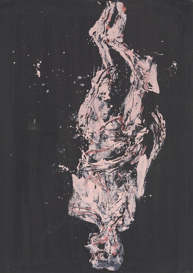 프랑스에서의 엘케 II, 2019. 캔버스에 유화 물감, 300 × 212 cm. 개인 소장. © Georg Baselitz 2026. Photo Jochen Littkemann.
