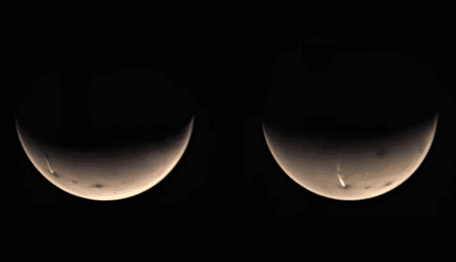 마스 익스프레스는 2018년부터 AMEC를 면밀히 관측해 왔다. 이 사진들은 2020년 7월 며칠 동안 연속적으로 나타난 구름의 모습을 보여준다. (출처=ESA/GCP/UPV/EHU 빌바오)