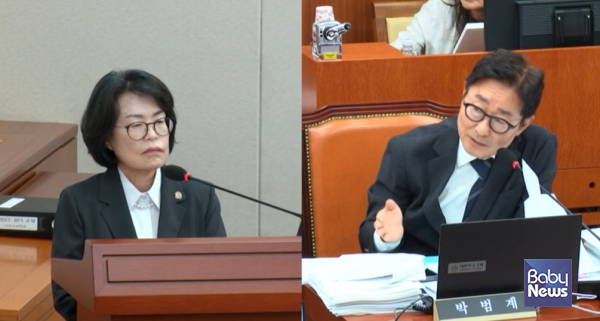 12일 국회 교육위원회 국정감사에서 국회 교육위원회 소속 박범계 더불어민주당(대전 서구을) 의원이 조용남 한국영유아보육교육진흥원장에게 질의하고 있다. ⓒ국회인터넷의사중계시스템