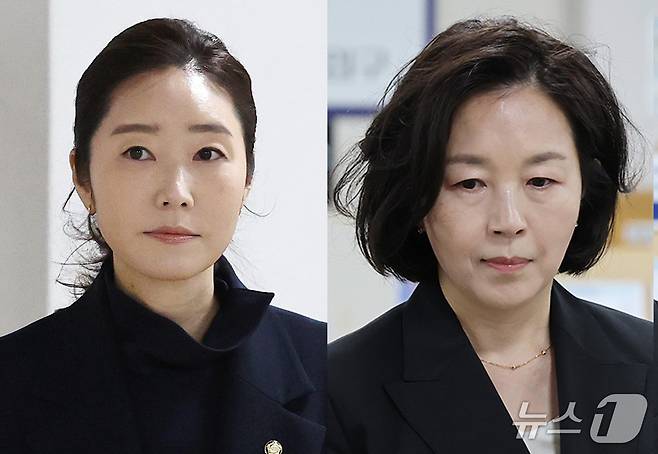 공천헌금 명목으로 1억 원을 주고받은 혐의를 받는 강선우 무소속 의원(왼쪽)과 김경 전 서울시의원이 14일 오후 서초구 서울중앙지방법원에서 열린 1심 선고 공판에 출석하고 있다. (공동취재) 2026.10.14 ⓒ 뉴스1 박세연 기자