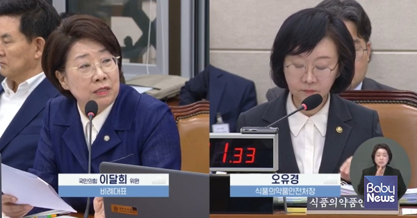 국회 보건복지위원회 소속 이달희 국민의힘(비례) 의원은 13일 국회 보건복지위원회에서 열린 식품의약품안전처 국정감사에서 오유경 식품의약품안전처장에게 질의하고 있다. ⓒ국회인터넷의사중계시스템