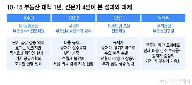 10·15 부동산 대책 1년, 전문가 4인이 본 성과와 과제/그래픽=이지혜