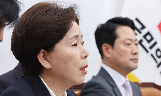 국민의힘 양향자 최고위원이 지난 12일 서울 여의도 국회에서 열린 최고위원회의에서 발언하고 있다. 뉴스1