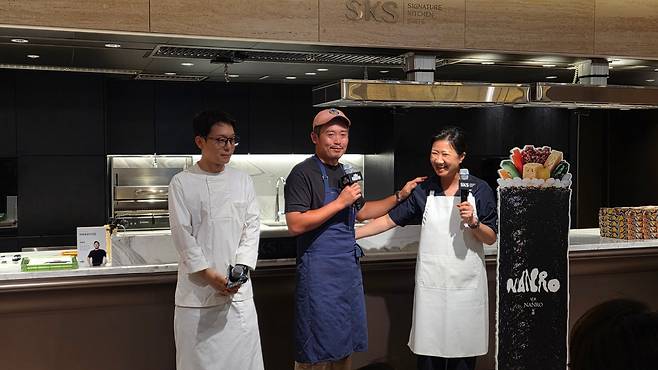 '김밥 난로회'에서 음식을 낸 셰프들. 왼쪽부터 박주성 ‘소바쥬’ 셰프, 유용욱 ‘유용욱바베큐연구소’ 소장, 우정욱 '수퍼판' 셰프./박진성 기자