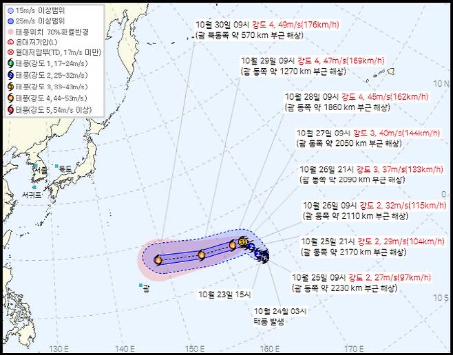 제31호 태풍 인파 예상 이동경로./기상청(25일 오전 10시 발표)