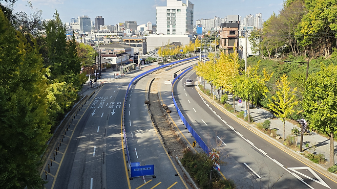지난 27일 전주시 한옥마을 일대 기린대로 BRT 조성 현장 / 문준혁 인턴기자
