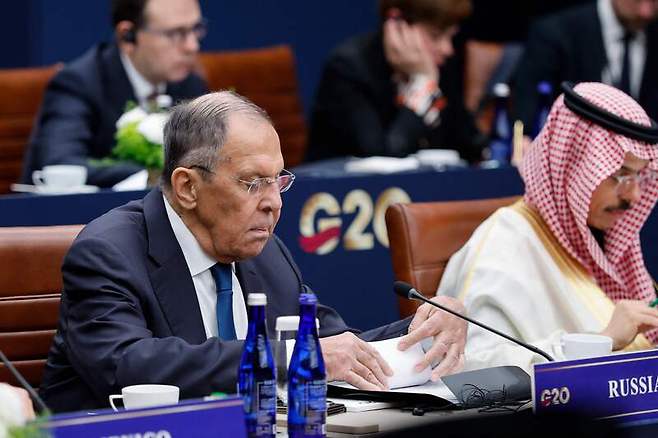 G20 외교장관 회의에 참석한 라브로프 러시아 외무장관 / 사진=AFP, 연합뉴스